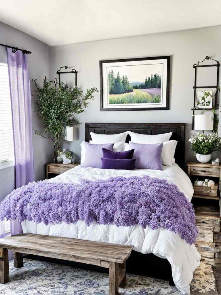 Lavender and purple farmhouse bedroom idea