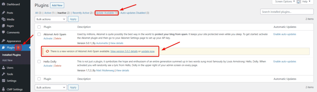 WordPress Plugin Update Notifications