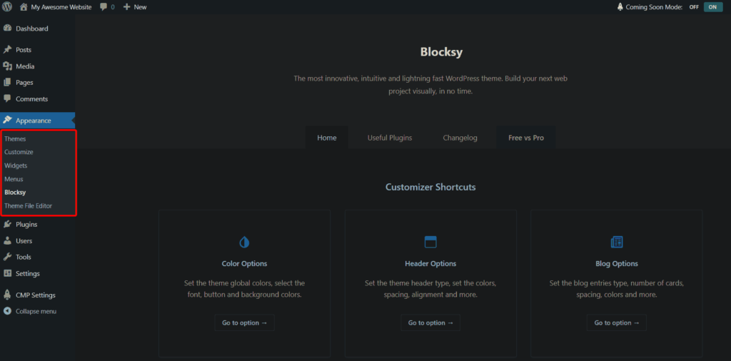 Blocksy WordPress Theme Menu Items