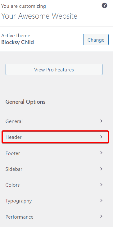 Blocksy Header Menu Item
