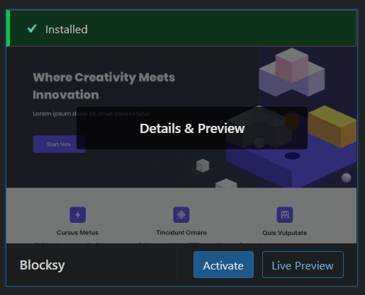 Blocksy WP Theme Successfully Installed