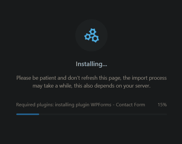 Blocksy Starter Site Installation Message