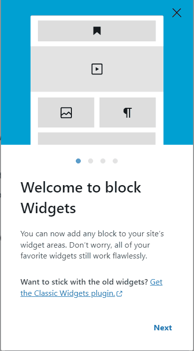 Welcome Window For The WordPress Widget Dashboard