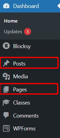 Where To Find The WordPress Posts And Pages Menu