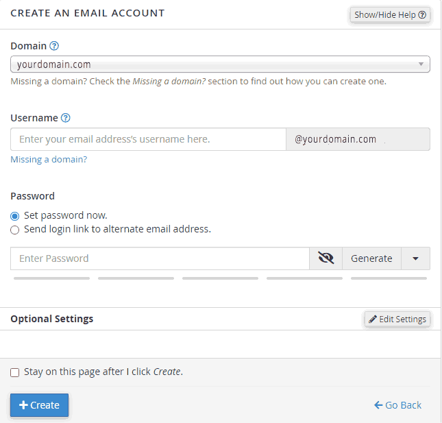 Make an email account in cPanel