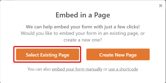 WPForms - Embed form in existing page