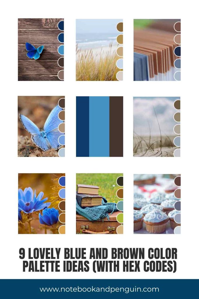 Brown and blue color palette and color swatch Pinterest pin