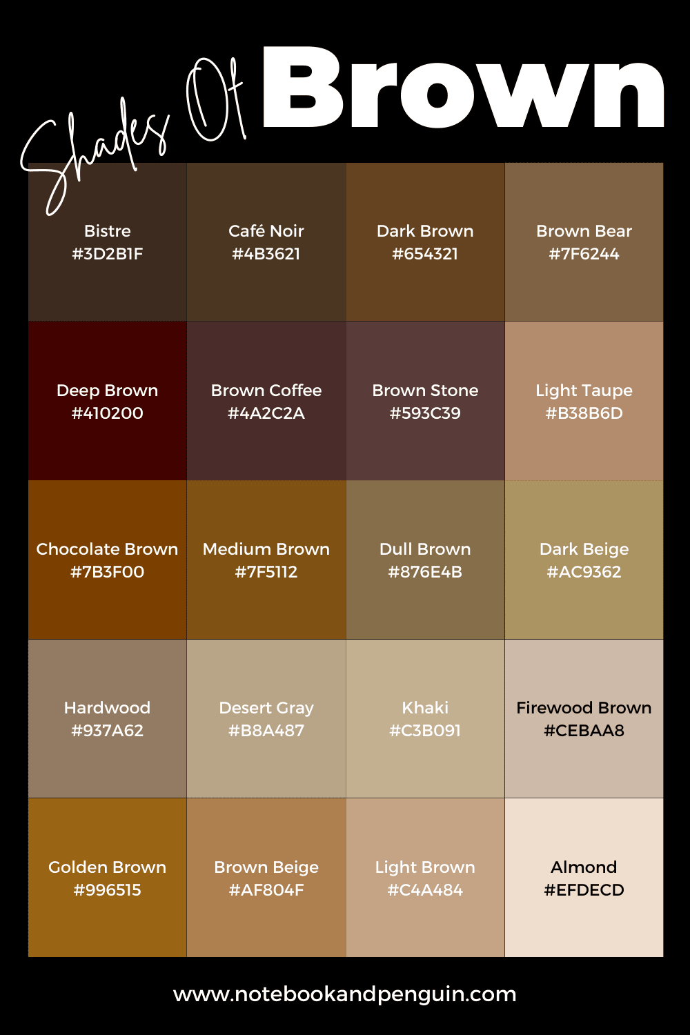 Shades Of Brown: +50 Brown Colors with Hex Codes