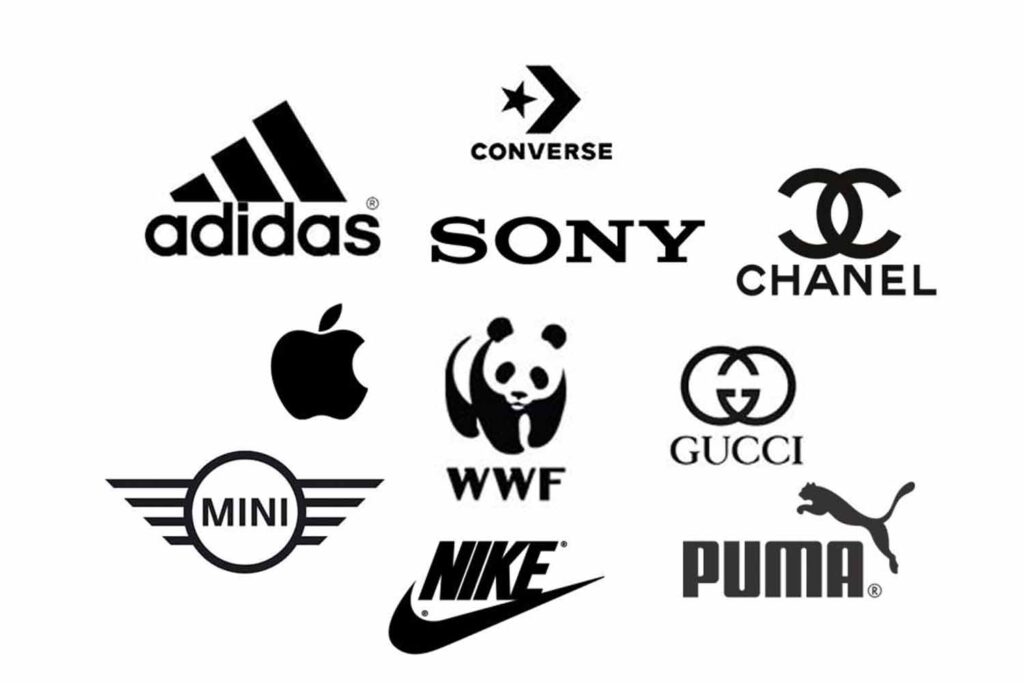 Businesses with black and white logos and branding