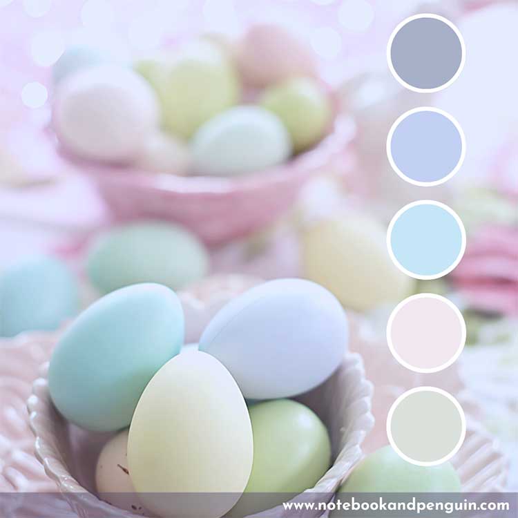 Easter-themed pastel blue color palette featurin pastel yellow and pastel pink