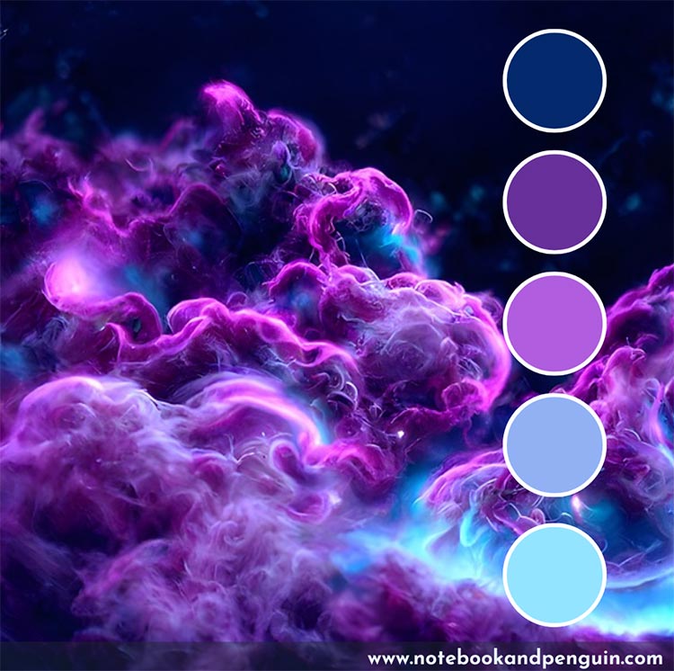 Navy blue color palette with pink, purple and light blue