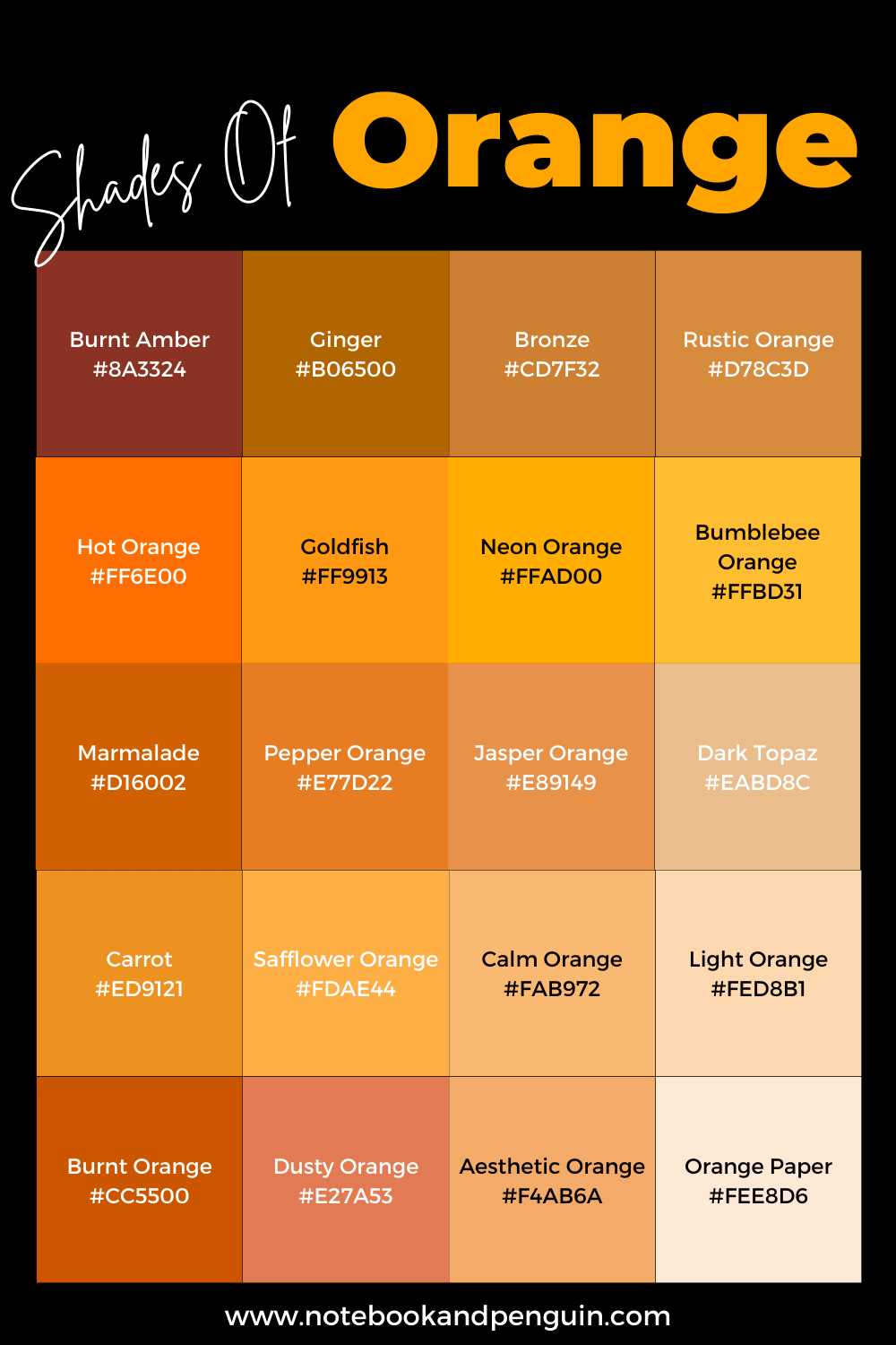 130 Shades of Orange Color With Names, Hex, RGB, CMYK Codes - Color Meanings