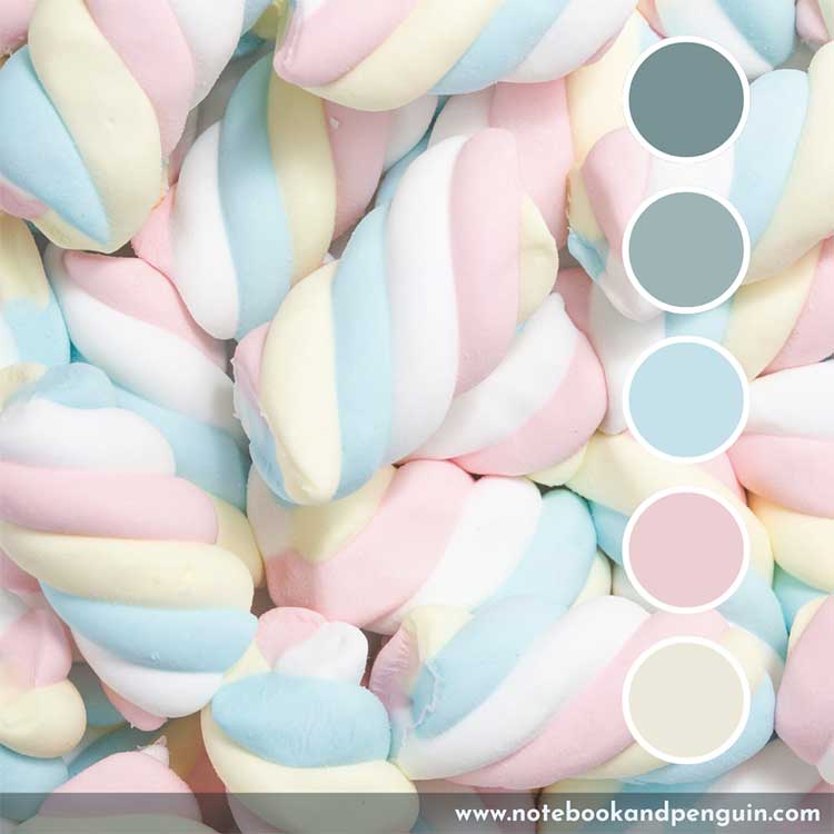 Pastel blue, pink and yellow color palette