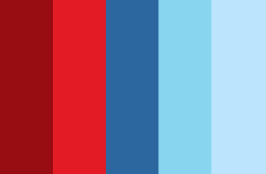 Red and blue color palettes with hex codes