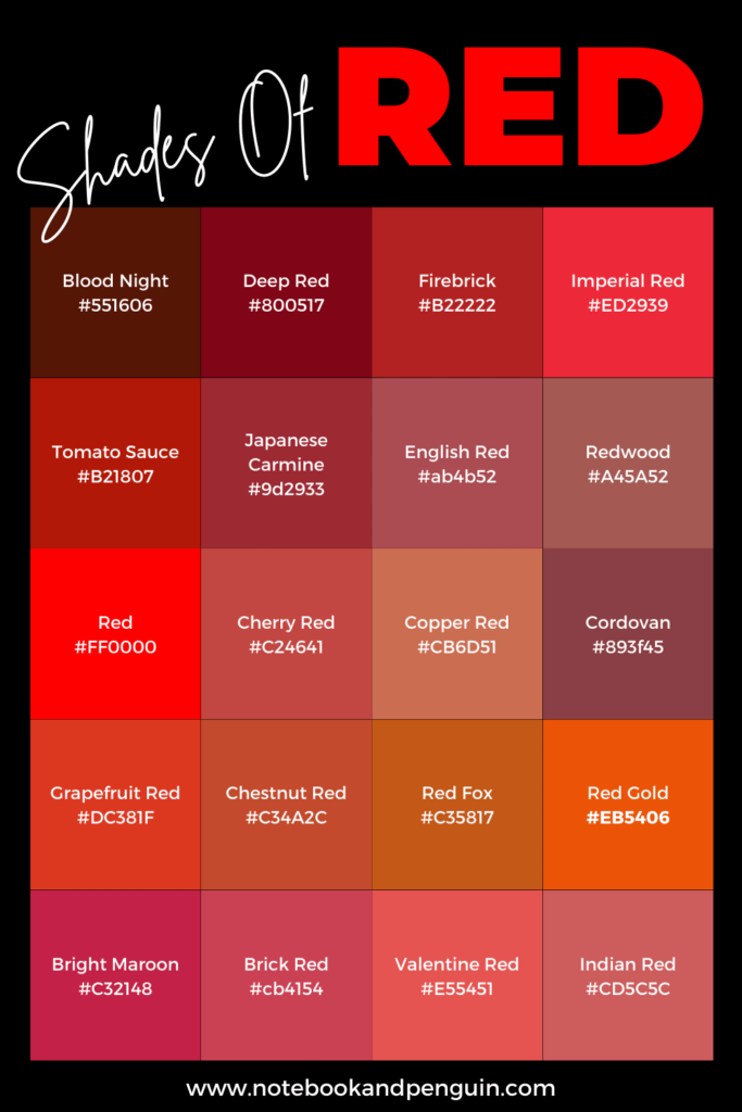 Shades Of Red Hex Color Codes Infographic