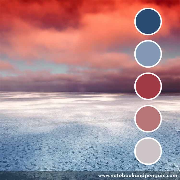 Sunset red, blue and pink color palette
