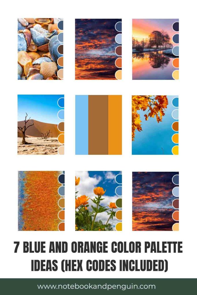 Orange and blue color palette ideas Pinterest pin