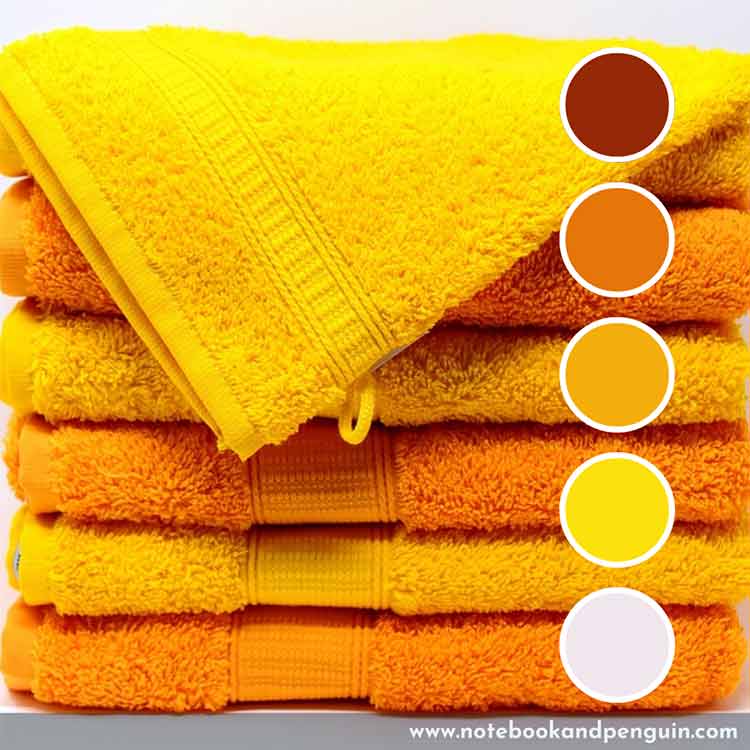 Bright orange, maroon, orange, yellow and white palette