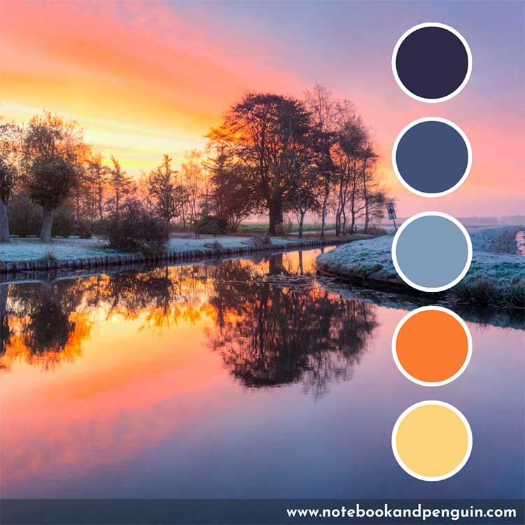 Cool winter orange and blue color palette