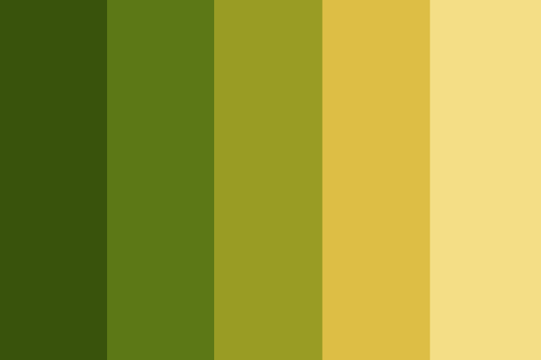 Green and yellow color palettes with hex codes and color swatches