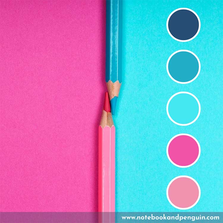 Hot Pink, blue and teal color palette