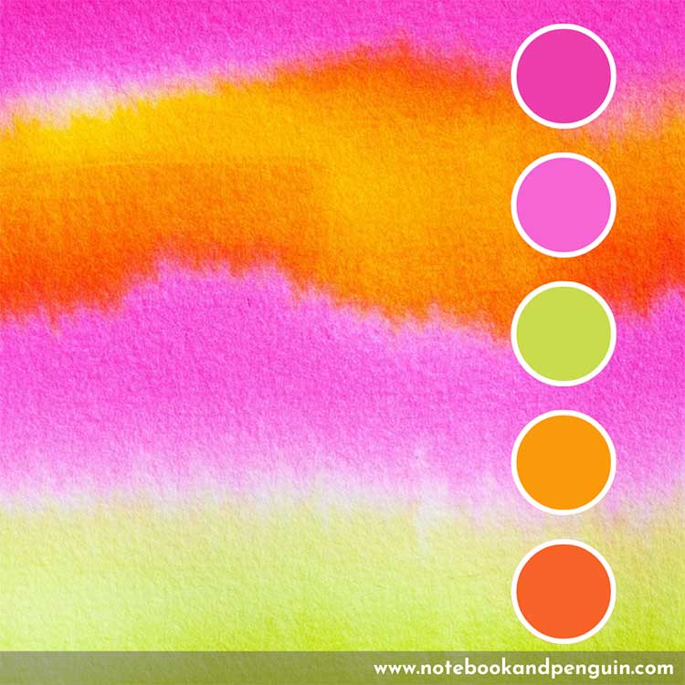 Bright color palette with hot pink, lime green and orange