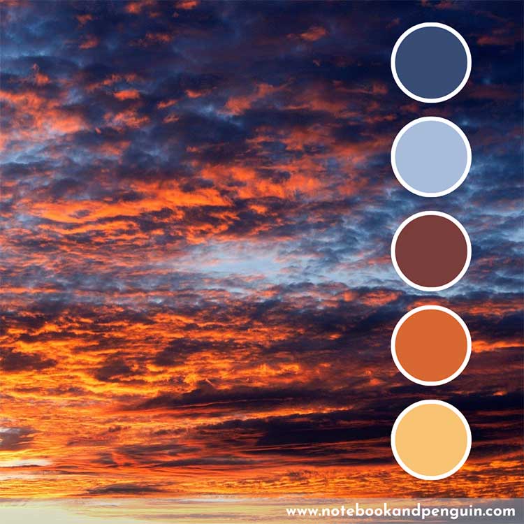 Moody sunset blue and orange color palette
