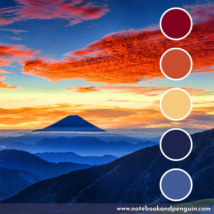 Burgundy, red, yellow, navy blue color palette

