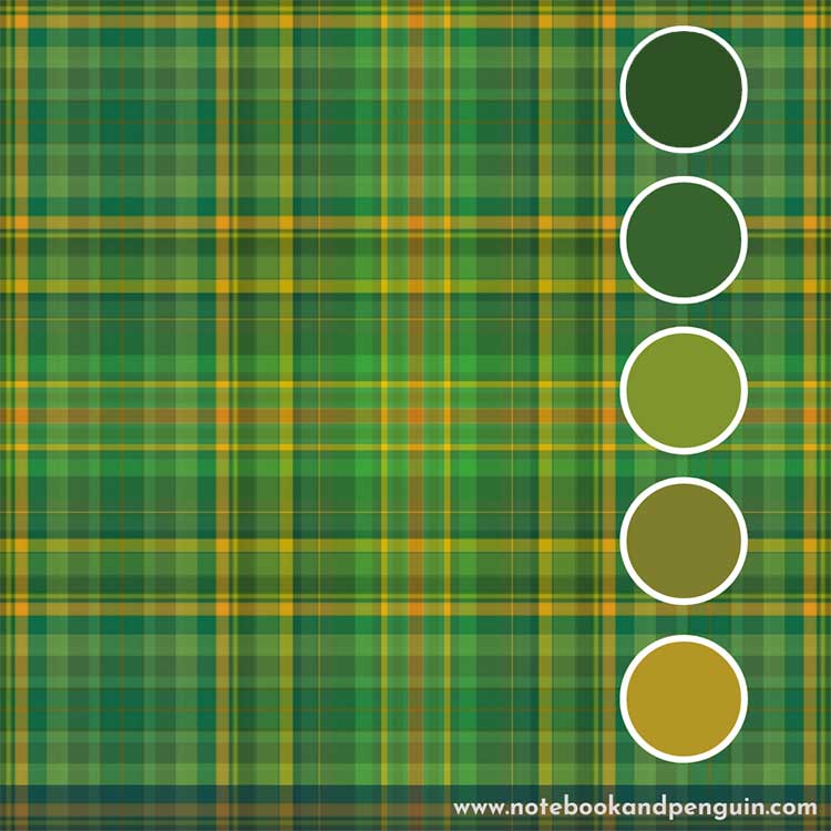 Plaid green color palette with mustard yellow accents
