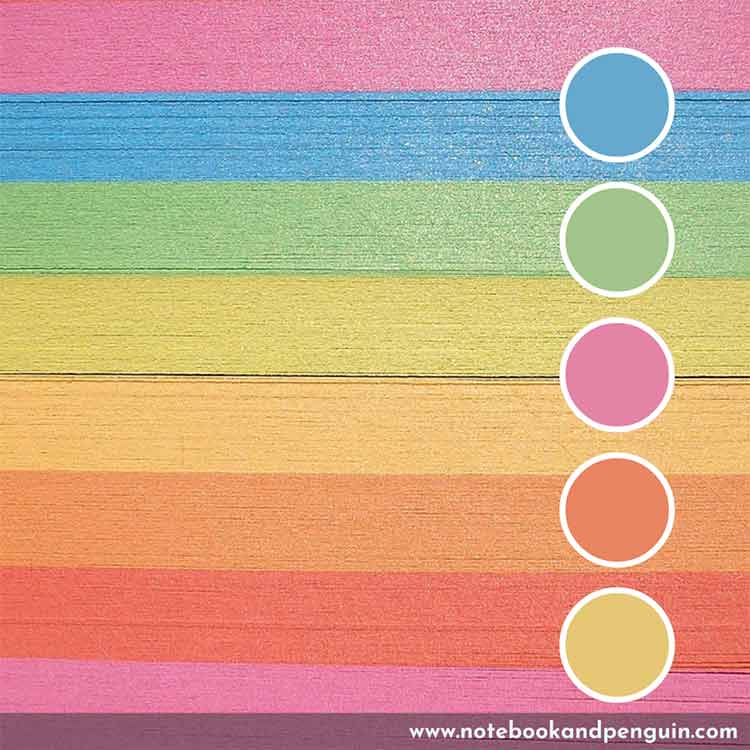 Orange, yellow, blue, green and pink rainbow color palette