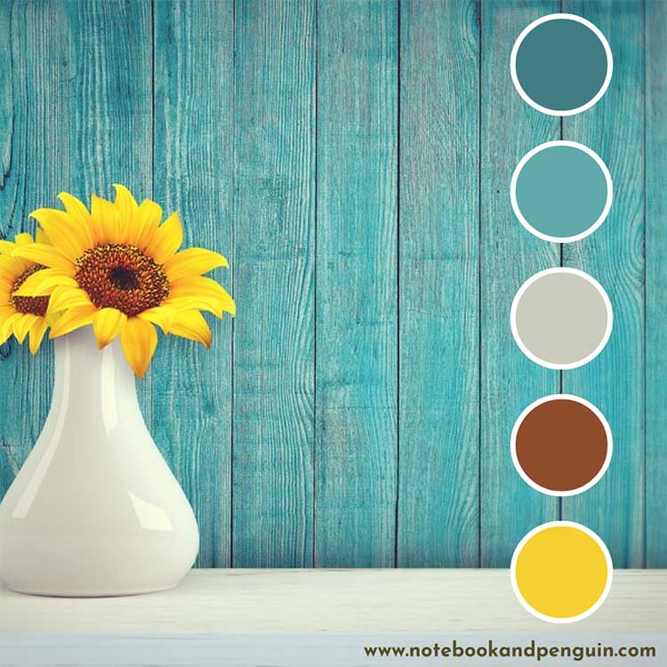 Teal, gray and yellow color palette
