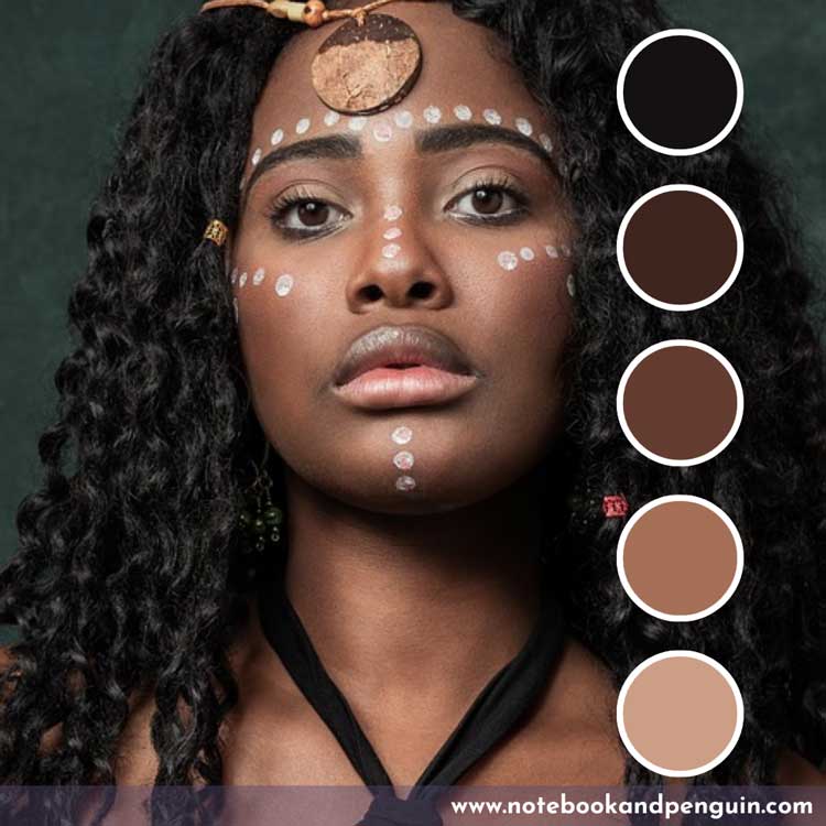 Dark brown skin tones palette