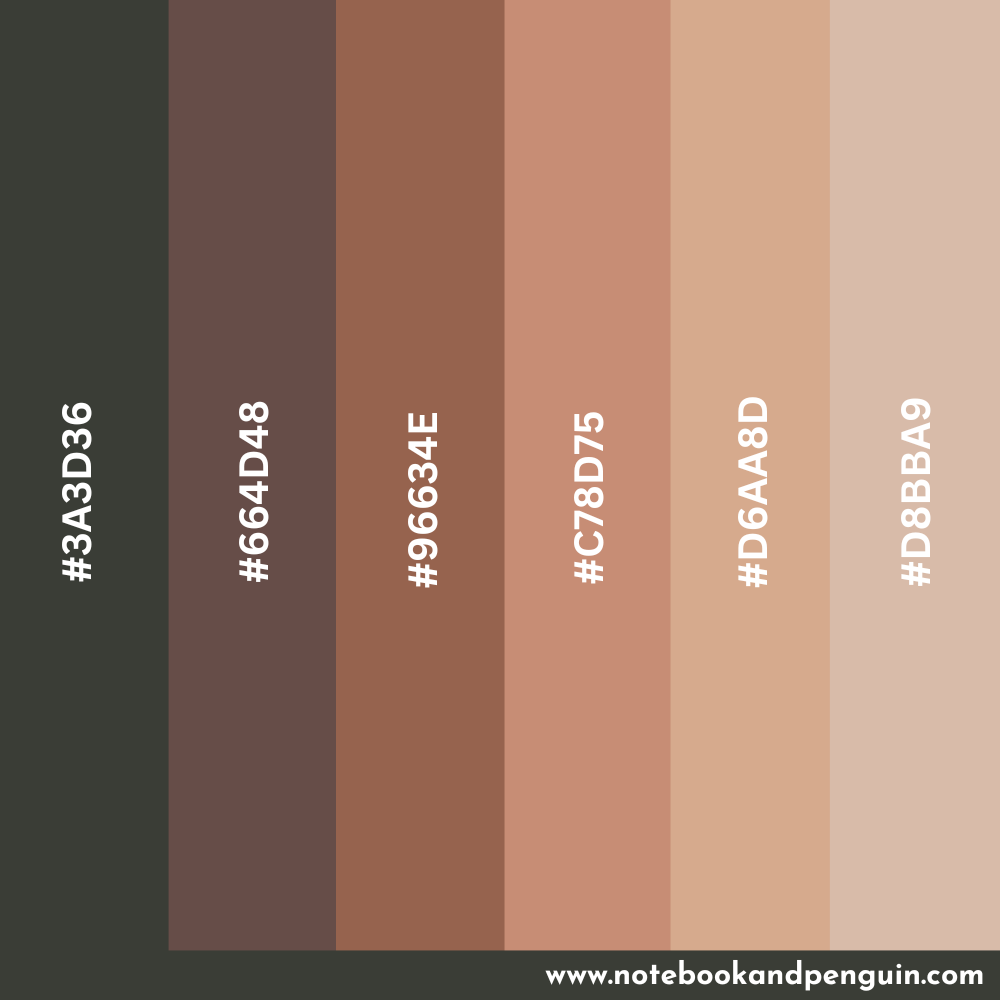 Skin tones color palette with hex codes