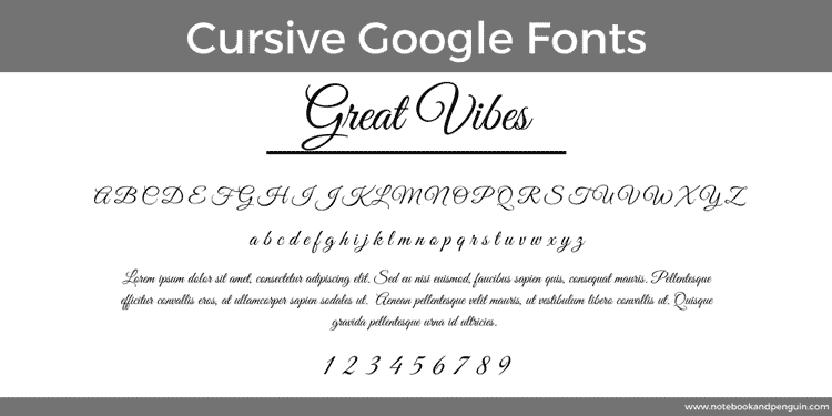 Great Vibes Google Font Example