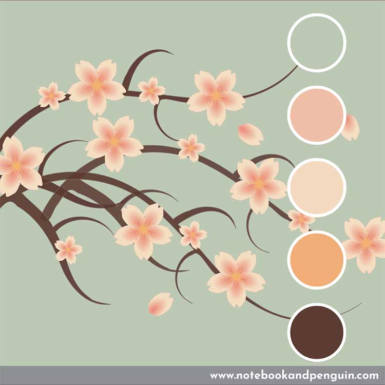 Soft orange palette with brown and pastel green accent