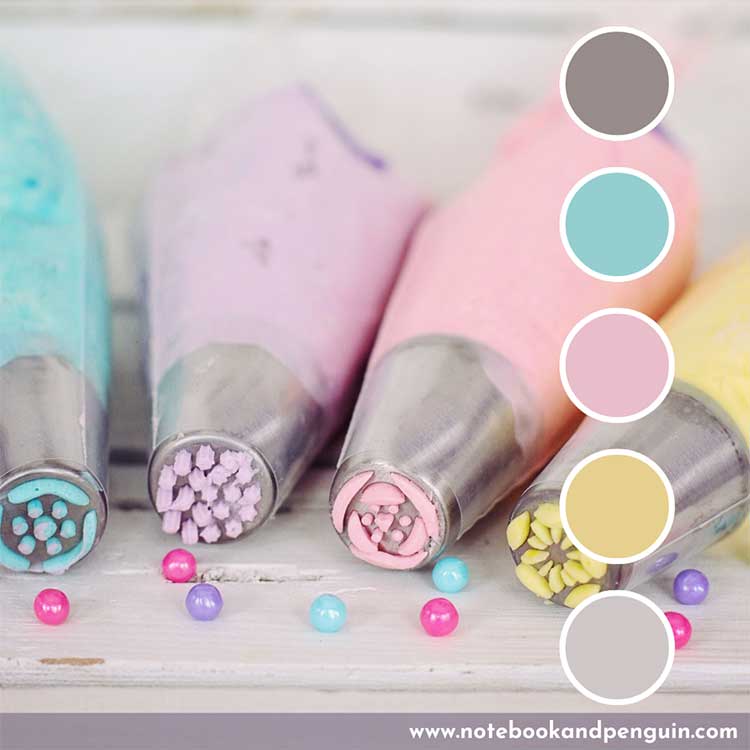 Soft teal, pink and orange color palette