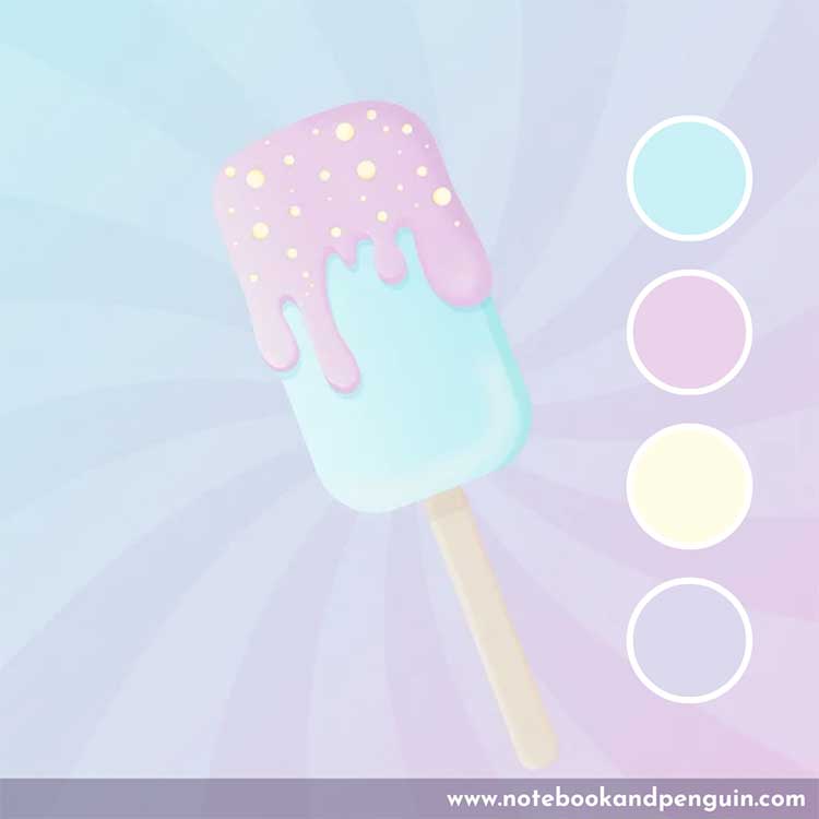 Pastel teal, pink, yellow,purple color combination