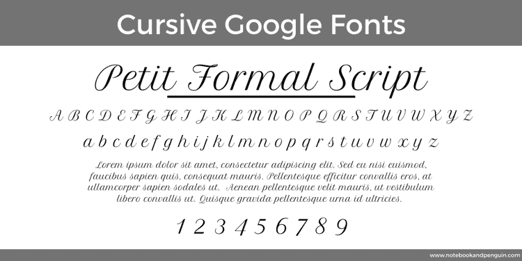 Petit Formal Script google cursive font