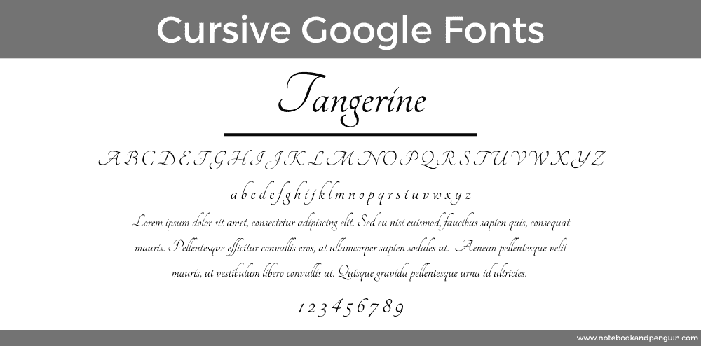 Tangerine cursive Google font