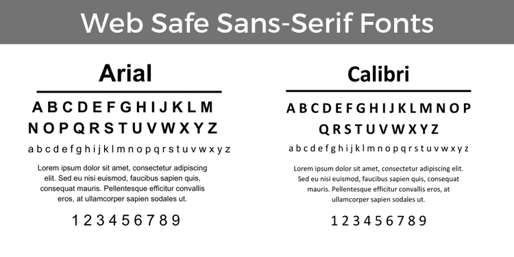 Web safe sans-serif fonts - Arial and Calibri fonts