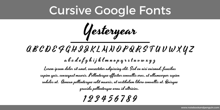 Yesteryear Cursive Google Font example