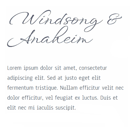 Windsong and Anaheim Google Font Combination