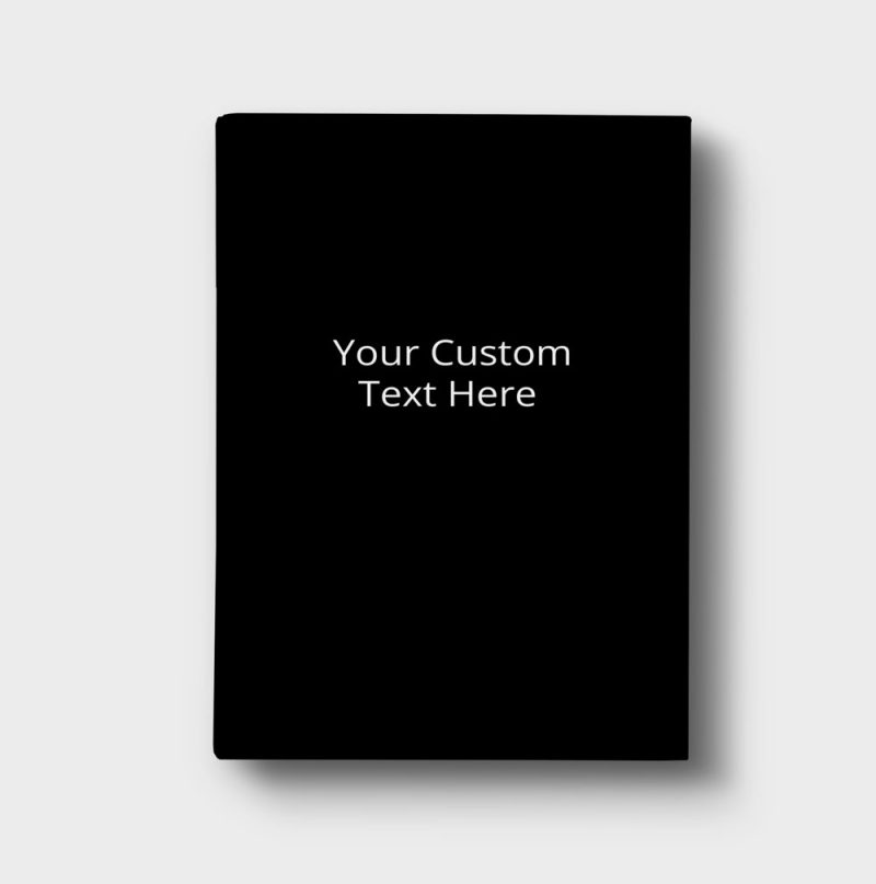 Text example for custom cover of customized black journal