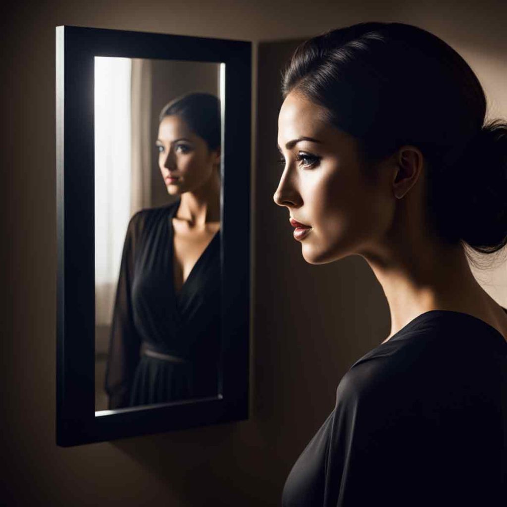 A woman with her refleciton in a mirror