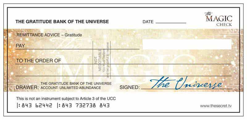 Blank check that can be used on a vision board
