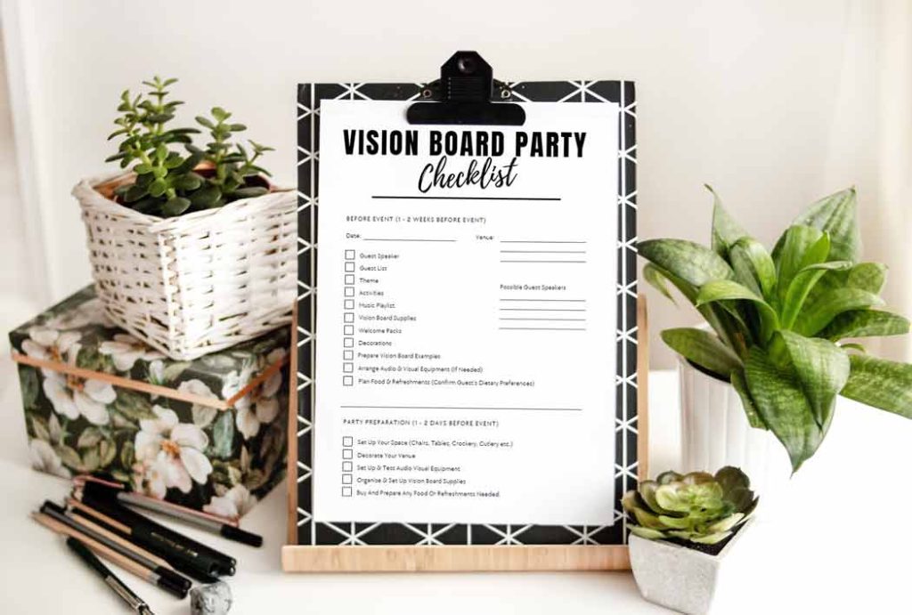 Vision board party checklist header