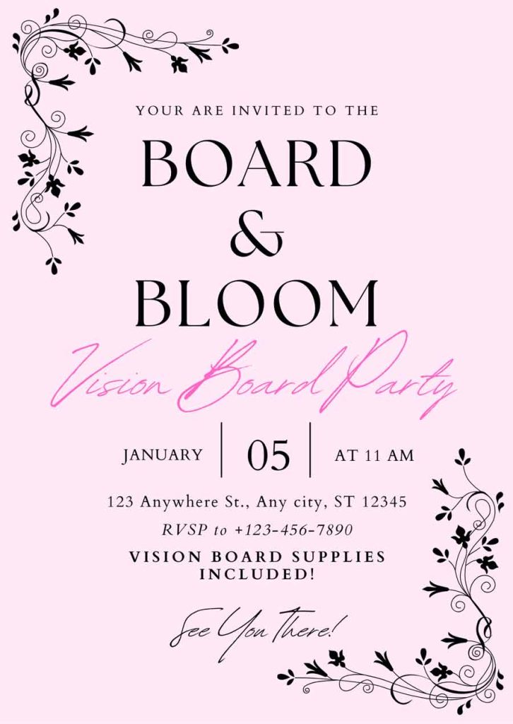 An example of a vision board party invitation