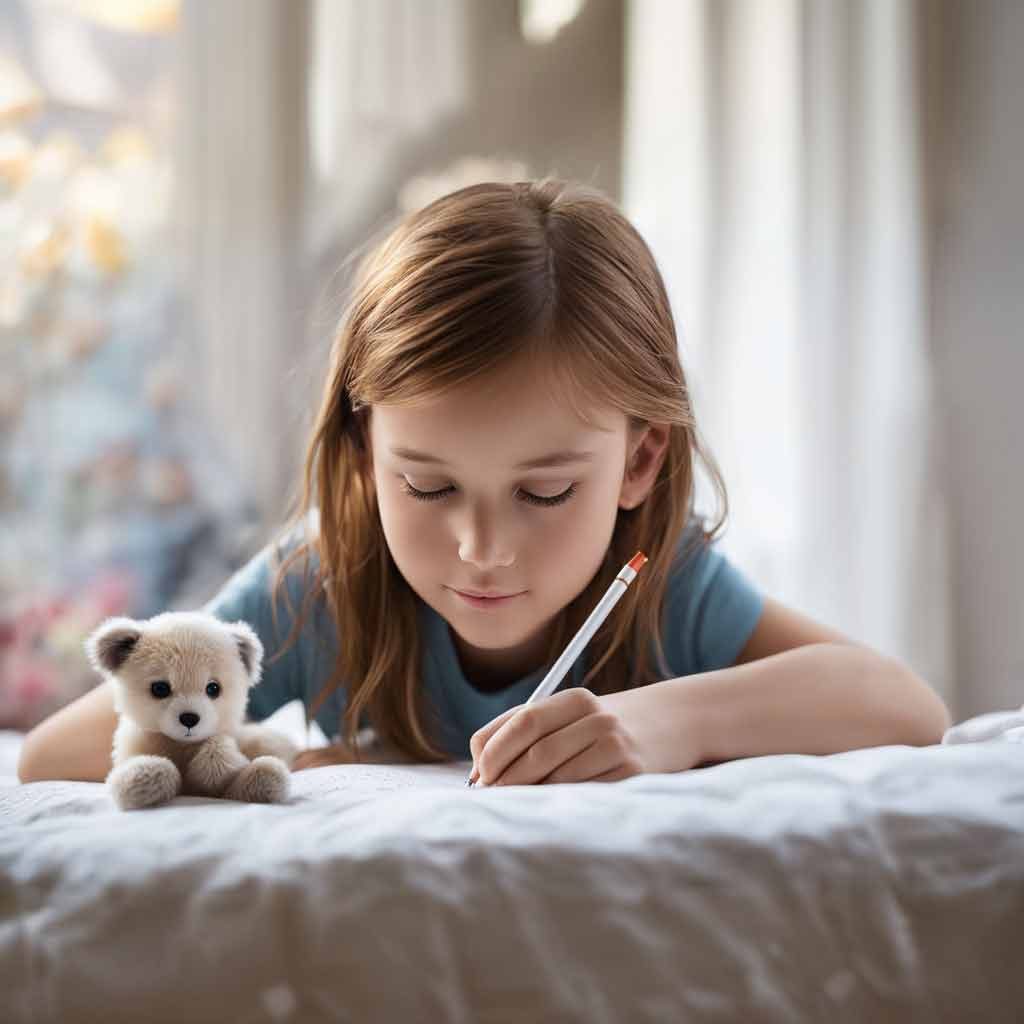 Girl journaling on her bed