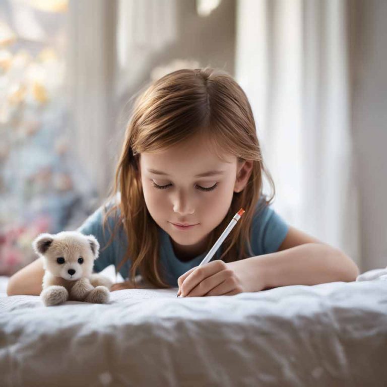 Girl journaling on her bed