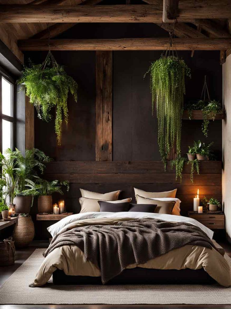 Bedroom with dark brown color scheme